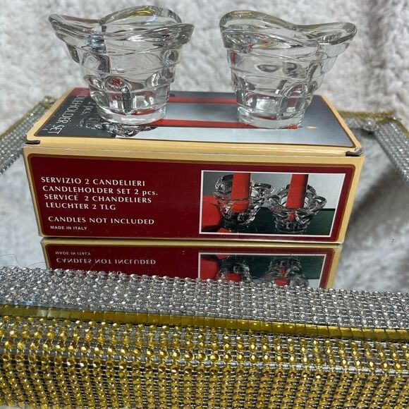 New in Boxset of 2 crystal candleholders, made in Italy - Picture 2 of 8